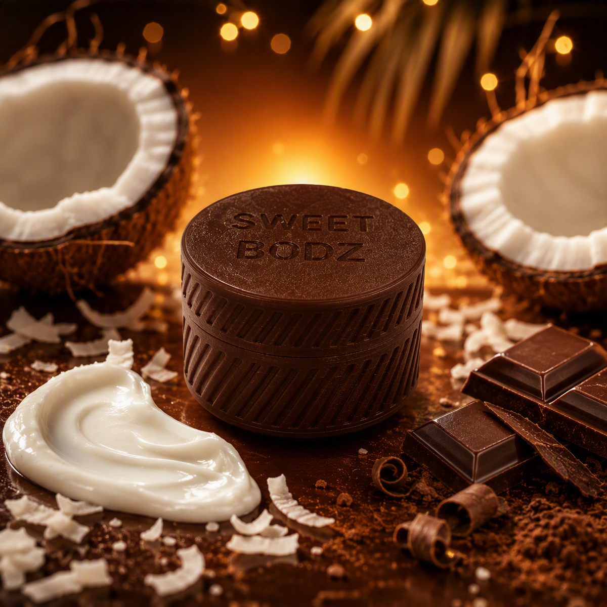 SWEETBODZ Chocolate Coconut Body Lotion Sample Pot 10ml with coconut, chocolate and white body lotion cream