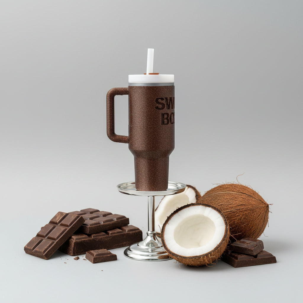 SWEETBODZ Chocolate Coconut Body Wash Sample 7ml with coconut and chocolate fragrance-inspired display